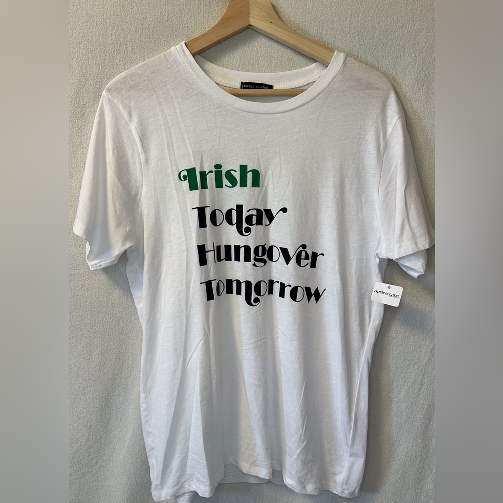 Sweet Claire White Tee with Green and Black Print St Pats Day